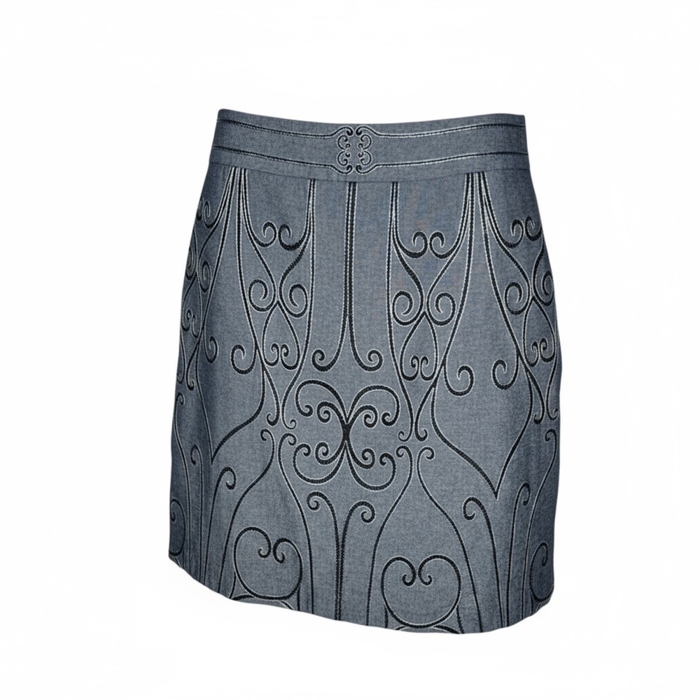 Talbot's Skirt 10 Lined Gray Black Embroidered Business Casual Applique